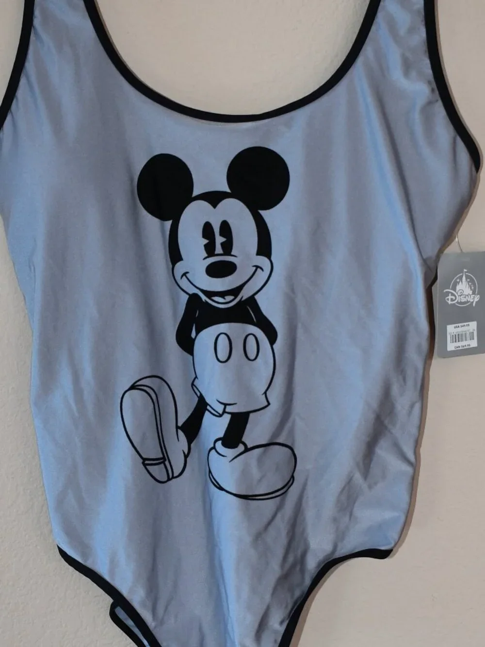 Disney Bathing Suit Women's XL One Piece Gray Metallic Mickey Mouse Monochrome - Picture 2 of 5